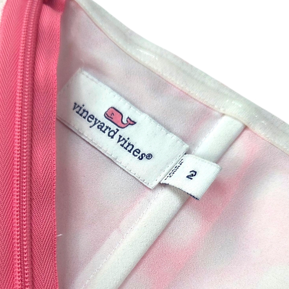 Vineyard Vines 100% Silk Halter Dress Womens 2 Pink White A-line Preppy Feminine - Picture 11 of 12